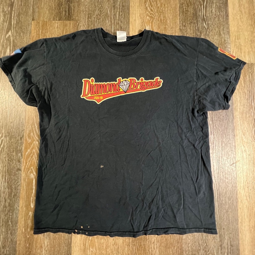 Gildan Diamond Brigade Run T-Shirt Mens XL Black 75th Fires Brigade Military Tee